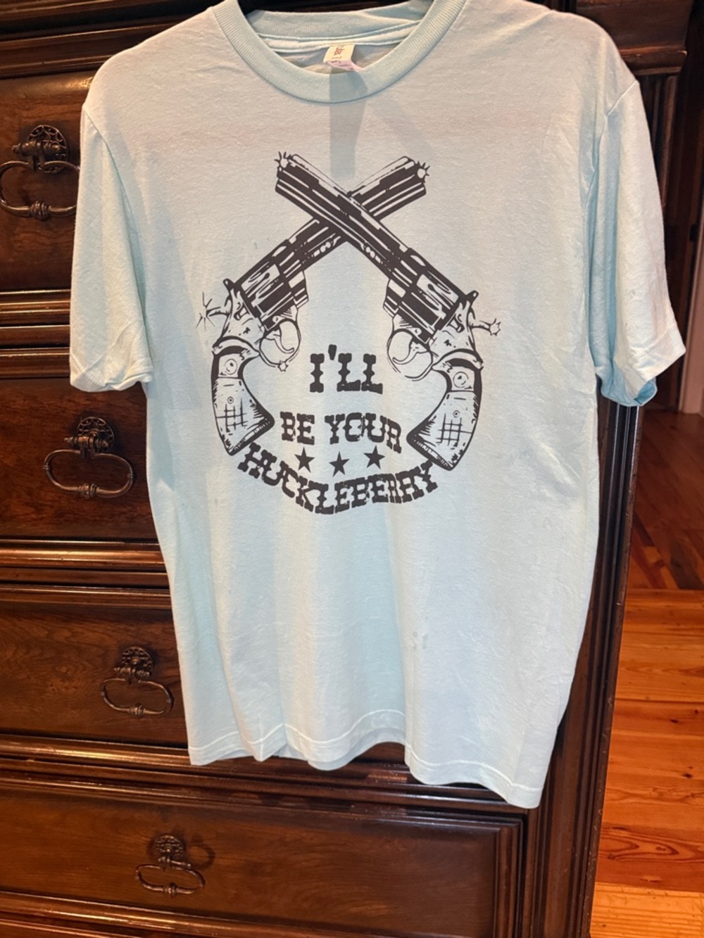 Tultex Light Blue Short-Sleeve Tee with Black Crossed Pistols Graphic